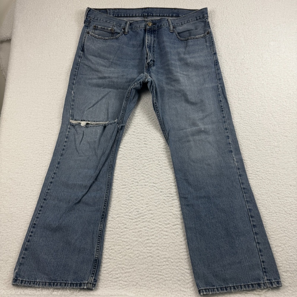Levis 514 Straight Fit Jeans Mens 40x32 Blue Denim Distressed Logo Cotton Casual